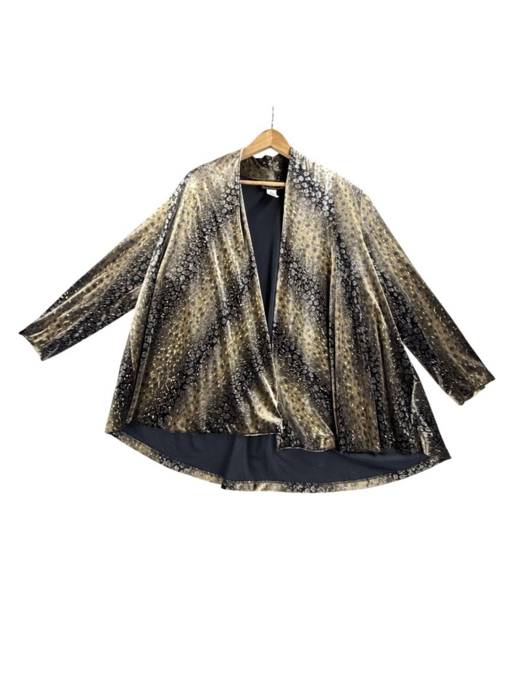 R&K Evening Jacket Womens 12 Gold Velvet Leopard Print Open Front Made USA Boho